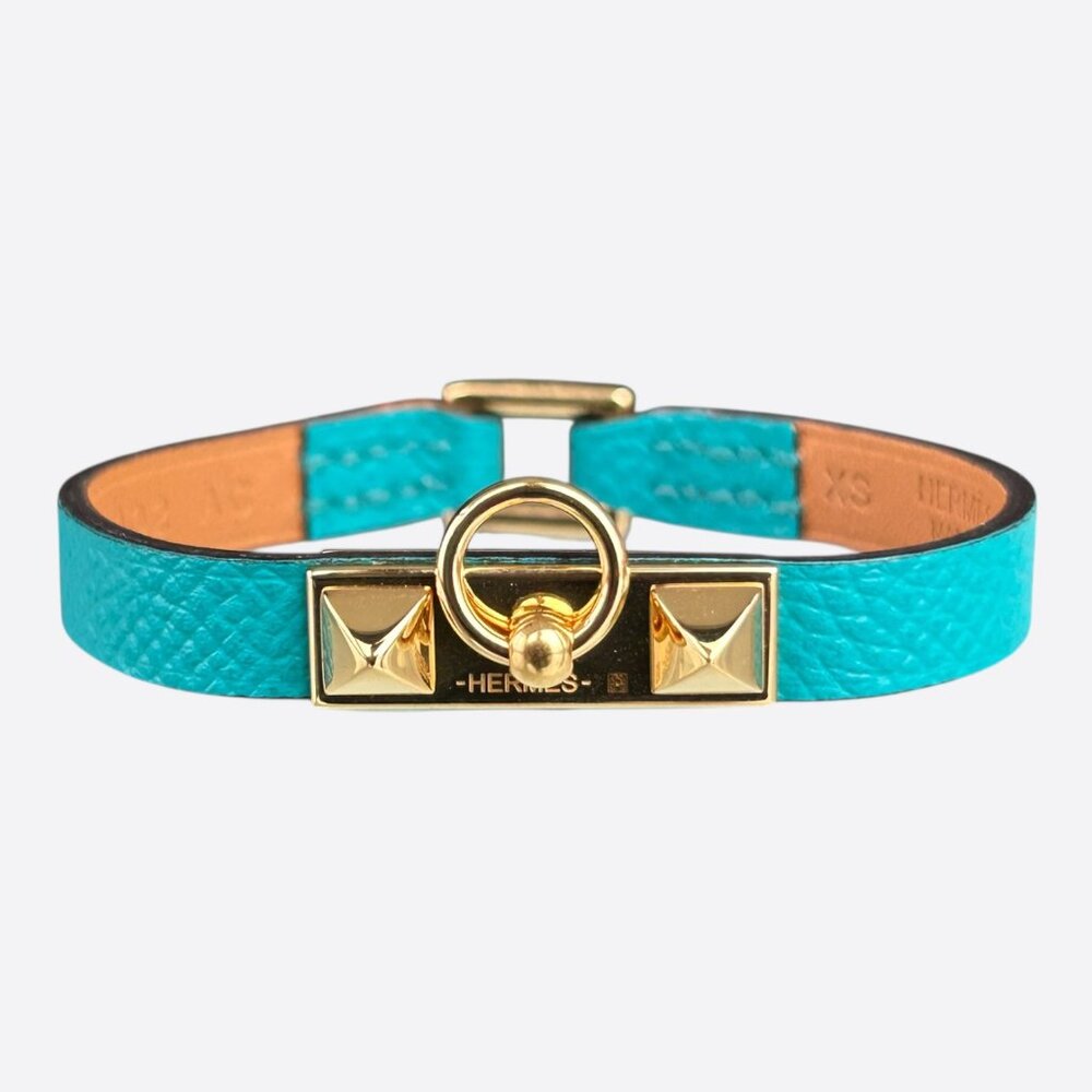 Hermes Turqouise Epsom & Gold Hardware Mini Rivale Bracelet